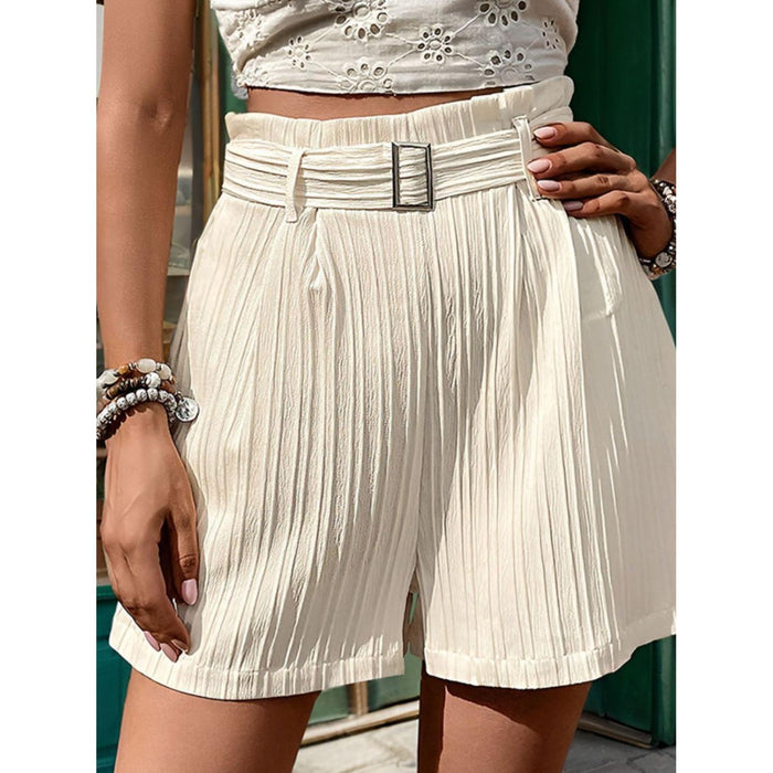 Textured High Waist Shorts with Pockets