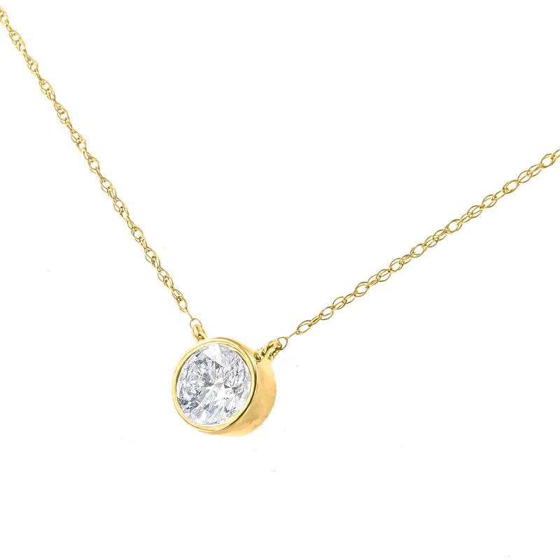 Bids.com .925 Sterling Silver 1/10 Cttw Round-Cut Diamond Bezel 18" Pendant Necklace (J-K Color, I1-I2 Clarity) Necklaces