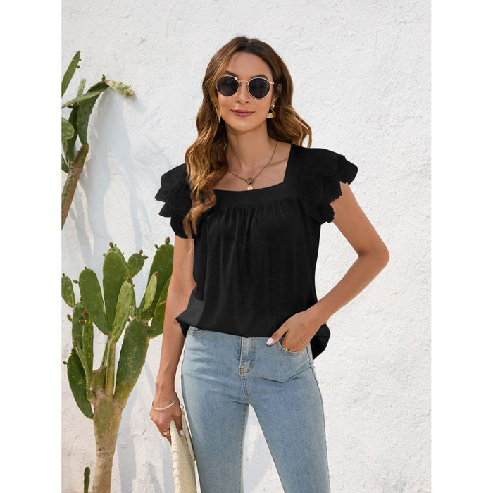 Ruffled Square Neck Cap Sleeve Blouse