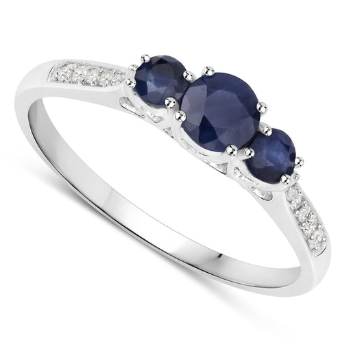Bids.com 0.56 Carat Genuine Blue Sapphire and White Diamond 14K White Gold Ring Rings