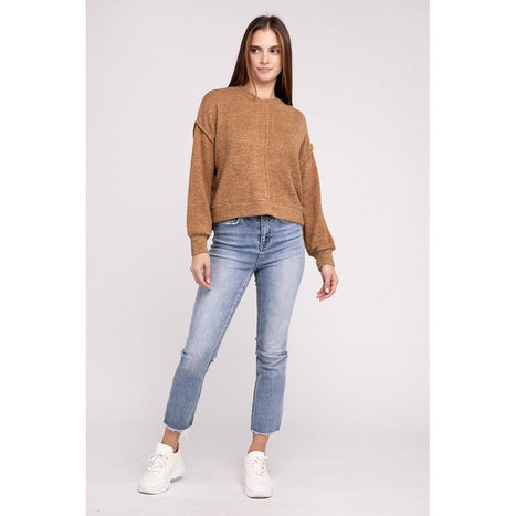 Brushed Melange Hacci Hi-Low Hem Sweater