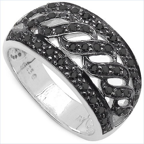 Bids.com 0.54 Carat Genuine Black Diamond .925 Sterling Silver Ring Rings