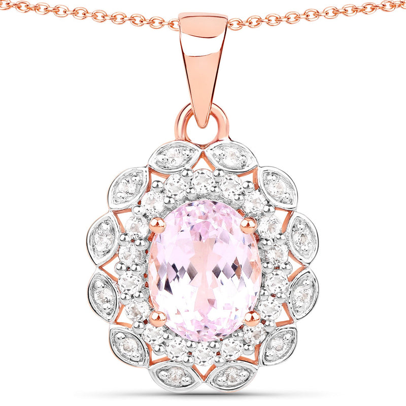 Bids.com 4.26 Carat Genuine Kunzite and White Topaz .925 Sterling Silver Pendant Pendants