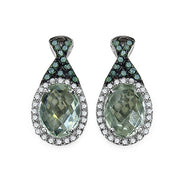 Bids.com 2.55 Carat Genuine Green Amethyst, Green Diamond & White Diamond .925 Sterling Silver Earrings Earrings