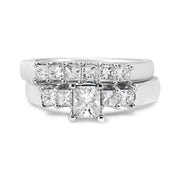 Bids.com 14K White Gold 1 1/2 Cttw 5 Stone Princess Diamond Engagement Wedding Ring Set (H-I Color, SI2-I1 Clarity) - Ring Size 7 Rings