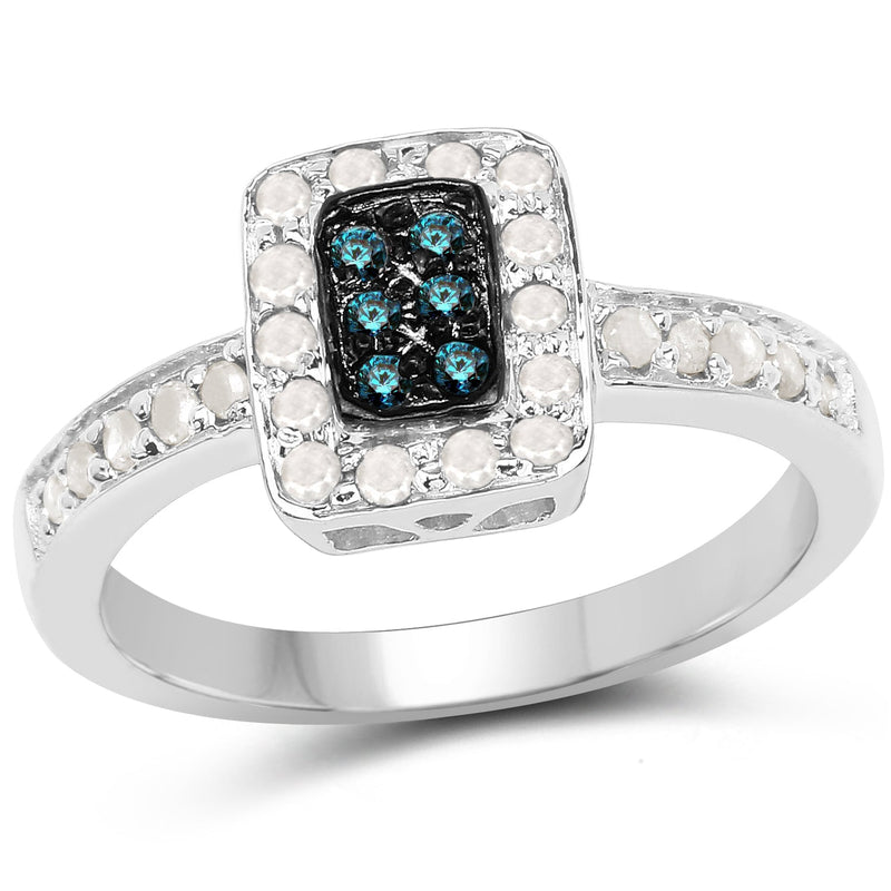 Bids.com 0.36 Carat Genuine Blue Diamond and White Diamond .925 Sterling Silver Ring Rings