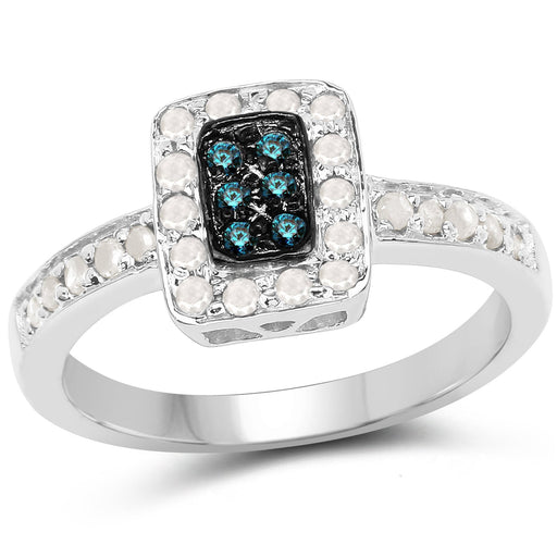 Bids.com 0.36 Carat Genuine Blue Diamond and White Diamond .925 Sterling Silver Ring Rings