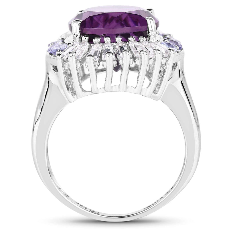 Bids.com 5.24 Carat Genuine Amethyst, Tanzanite & White Topaz .925 Sterling Silver Ring Rings