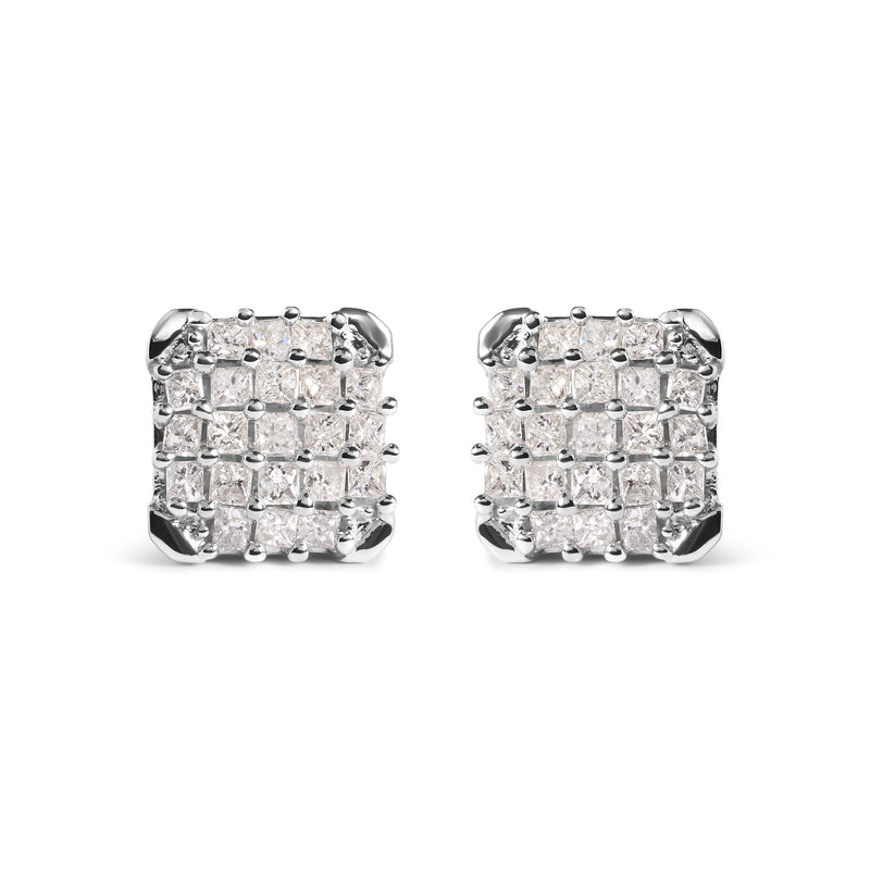 Bids.com 10K White Gold 3/4 Cttw Princess Diamond Composite Open Frame Stud Earrings (I-J Color, I1-I2 Clarity) Earrings