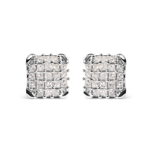 Bids.com 10K White Gold 3/4 Cttw Princess Diamond Composite Open Frame Stud Earrings (I-J Color, I1-I2 Clarity) Earrings