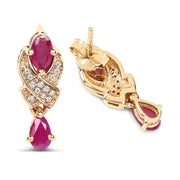 Bids.com 1.12 Carat Genuine Ruby and White Diamond 14K Yellow Gold Earrings Earrings