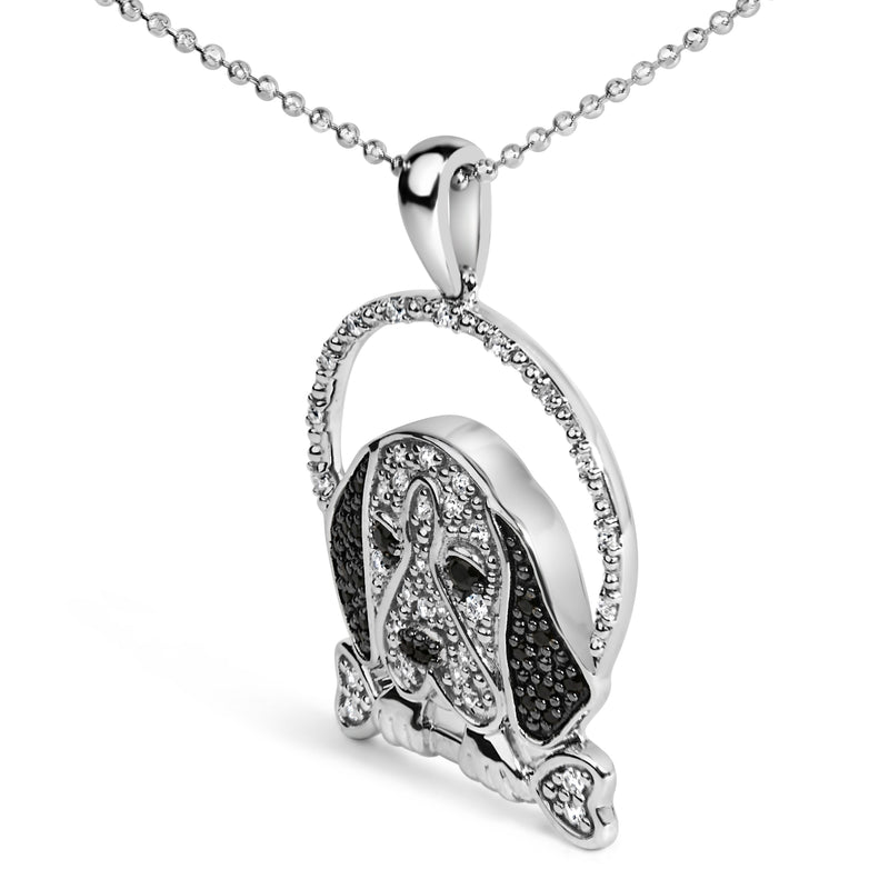 Bids.com .925 Sterling Silver 1/4 Cttw White and Black Diamond Beagle Dog and Bone Pendant Necklace (I-J Color, I2-I3 Clarity) - 18" Inches Necklaces