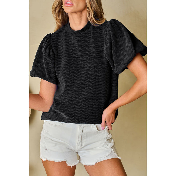 Round Neck Puff Sleeve Blouse