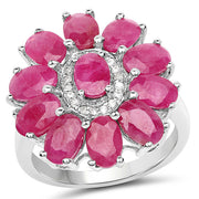 Bids.com 5.83 Carat Genuine Ruby and White Zircon .925 Sterling Silver Ring Rings