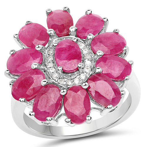 Bids.com 5.83 Carat Genuine Ruby and White Zircon .925 Sterling Silver Ring Rings