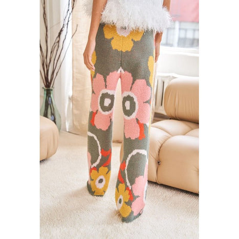 Flower Printed Casual Cozy Full Long Wide Pants