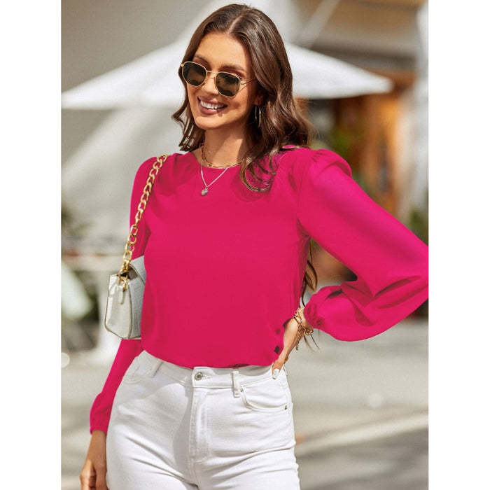 Round Neck Long Sleeve Blouse