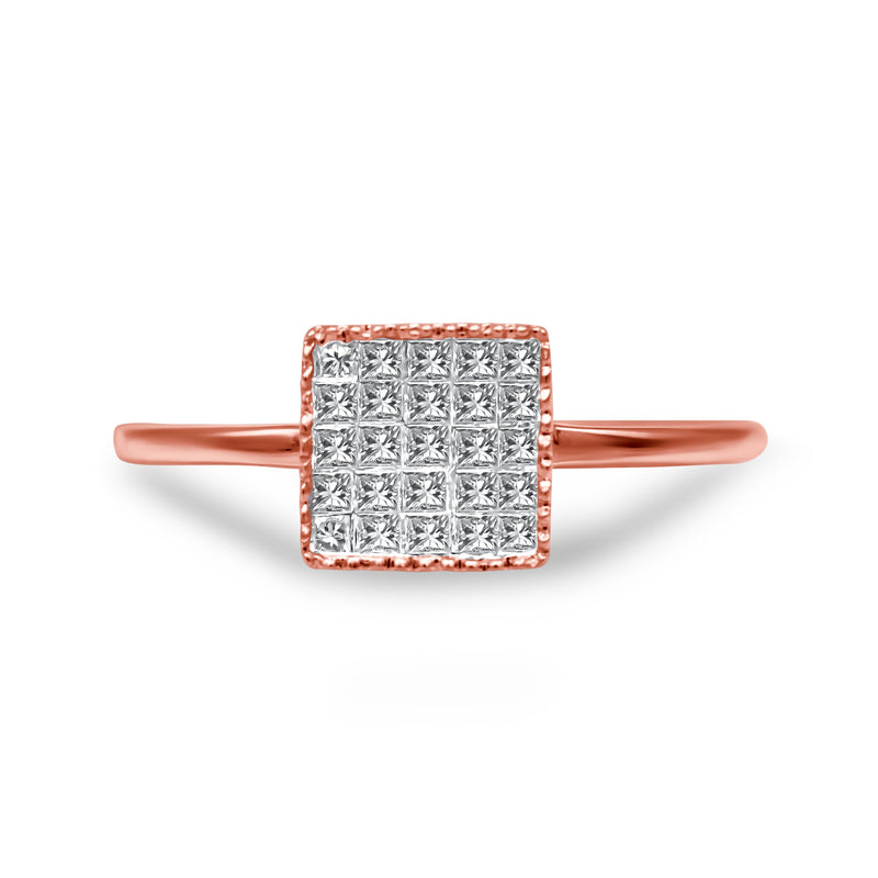 Bids.com 10K Rose Gold 1/3 Cttw Invisible Set Princess Cut Diamond Composite Square Shape Ring for Women (H-I color, I1-I2 clarity) - Size 7 Rings