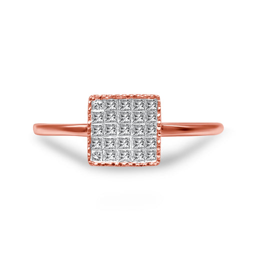 Bids.com 10K Rose Gold 1/3 Cttw Invisible Set Princess Cut Diamond Composite Square Shape Ring for Women (H-I color, I1-I2 clarity) - Size 7 Rings