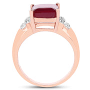 Bids.com 14K Rose Gold Plated 4.26 Carat Genuine Glass Filled Ruby and White Topaz .925 Sterling Silver Ring Rings