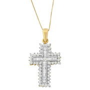 Bids.com 14K Yellow Gold 2.0 Cttw Multi-Row Diamond Cross Pendant Necklace Necklaces