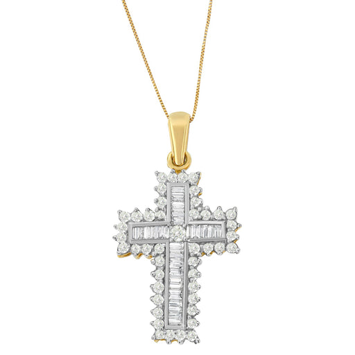 Bids.com 14K Yellow Gold 2.0 Cttw Multi-Row Diamond Cross Pendant Necklace Necklaces