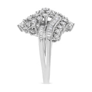 Bids.com 10K White Gold 1/2 Cttw Round and Baguette-Cut "S" Shaped Bypass Cocktail Ring (I-J Color, I1-I2 Clarity) - Size 7 Rings