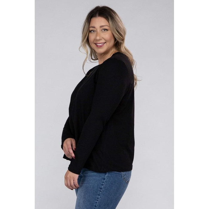 Plus Cotton Crew Neck Long Sleeve T-Shirt