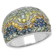 Bids.com 3.60 Carat Genuine Multi Sapphire .925 Sterling Silver Ring Rings