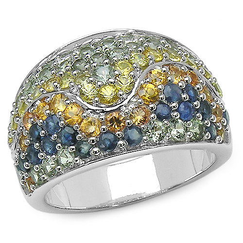 Bids.com 3.60 Carat Genuine Multi Sapphire .925 Sterling Silver Ring Rings