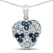 Bids.com 2.73 Carat Genuine Blue Sapphire and Aquamarine .925 Sterling Silver Pendant Pendants