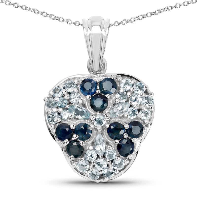 Bids.com 2.73 Carat Genuine Blue Sapphire and Aquamarine .925 Sterling Silver Pendant Pendants
