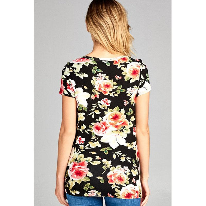 Floral Twist Front Casual Tunic Top