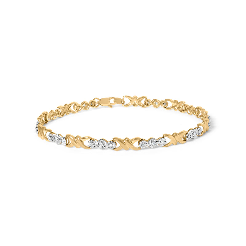 Bids.com 10k Yellow Gold 1/3 Cttw Diamond 3 Stone and X-Link Bracelet (I-J Color, I1-I2 Clarity) - 7.50" Inches Bracelets