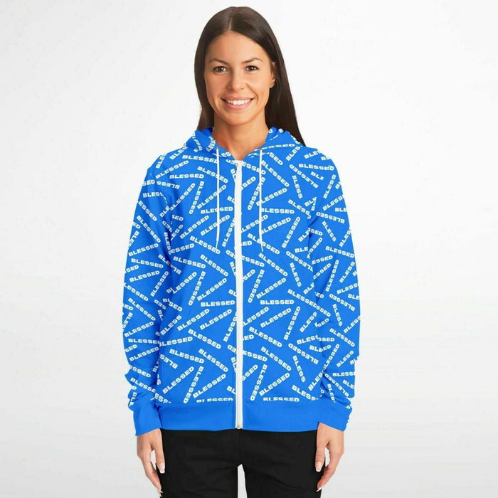 BLESSED Blue Fashion Zip-Up Hoodie