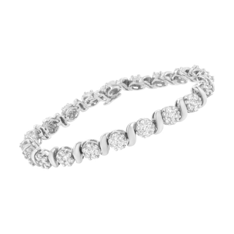 Bids.com 14K White Gold 5 1/4 cttw Diamond S-Link Floral Cluster Tennis Bracelet (I-J Clarity, SI2-I1 Color) - Size 7" Bracelets