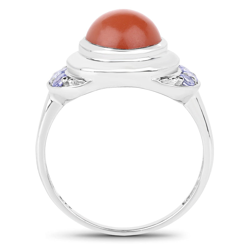 Bids.com 3.01 Carat Genuine Peach Moonstone and Tanzanite .925 Sterling Silver Ring Rings