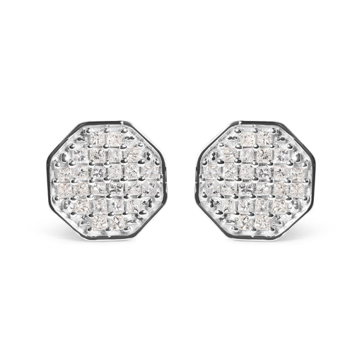 Bids.com 10K White Gold 7/8 Cttw Princess Diamond Composite Octagon Shaped Stud Earrings (I-J Color, I1-I2 Clarity) Earrings