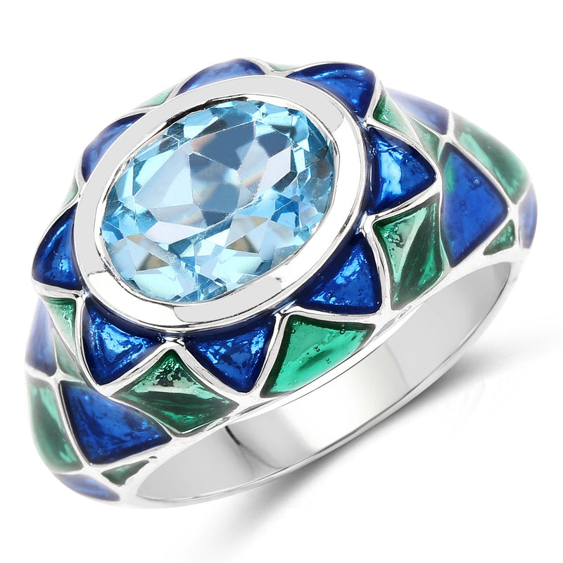 Bids.com 3.25 Carat Genuine Swiss Blue Topaz .925 Sterling Silver Ring Rings