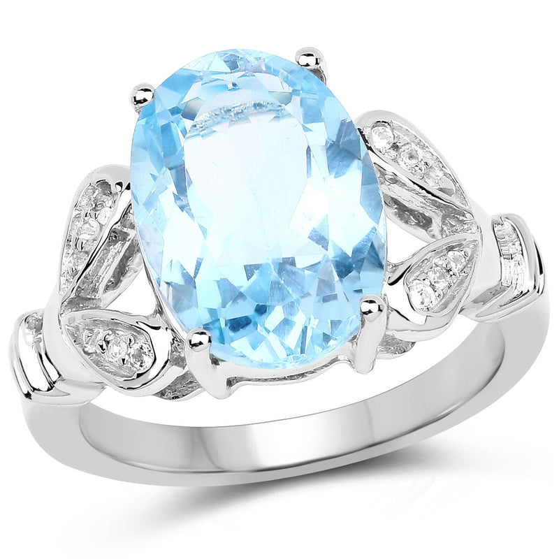 Bids.com 7.29 Carat Genuine Swiss Blue Topaz & White Topaz .925 Sterling Silver Ring Rings