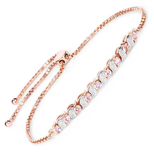 Bids.com 0.89 Carat Genuine Morganite and White Topaz .925 Sterling Silver Bracelet Bracelets