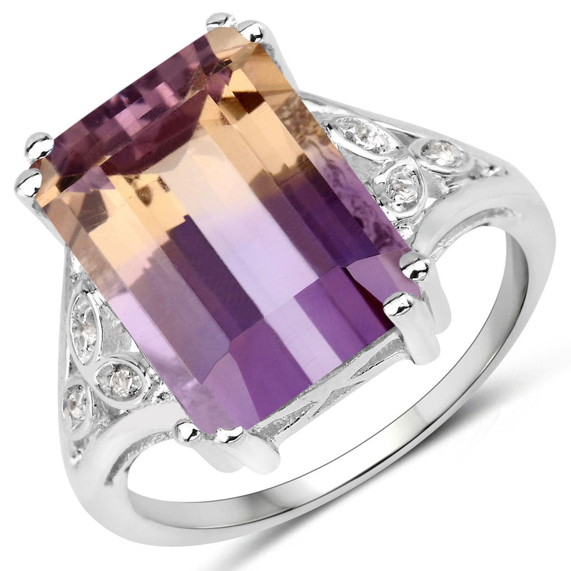 Bids.com 7.88 Carat Genuine Amethyst and White Topaz .925 Sterling Silver Ring Rings