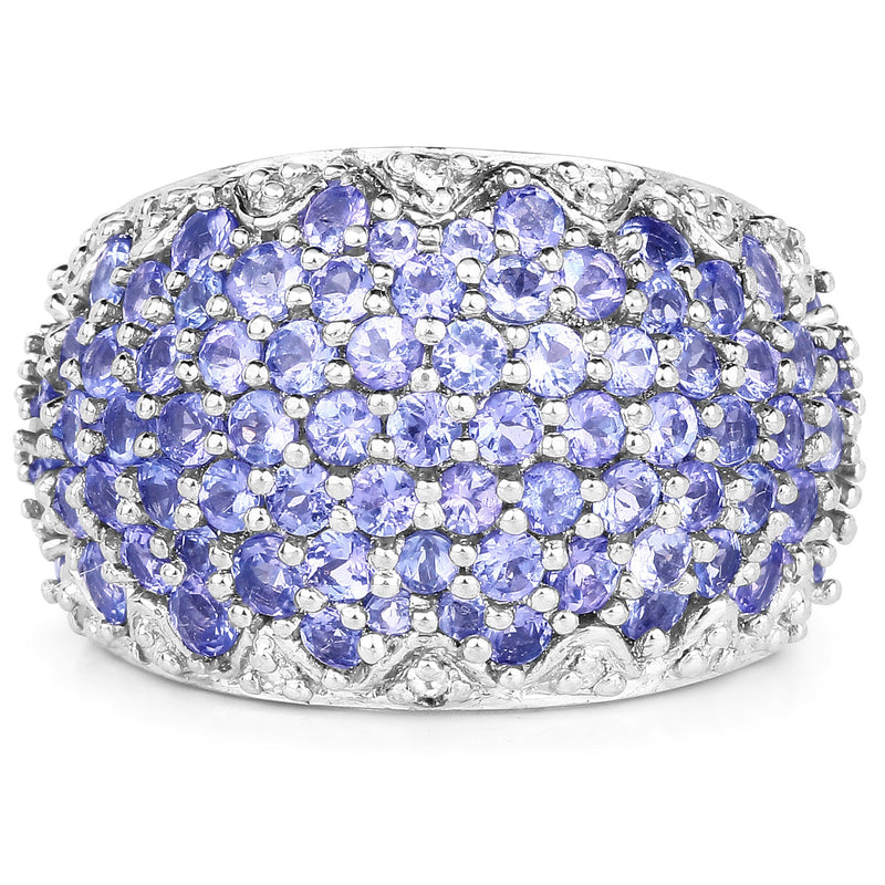 Bids.com 3.01 Carat Genuine Tanzanite and White Diamond .925 Sterling Silver Ring Rings