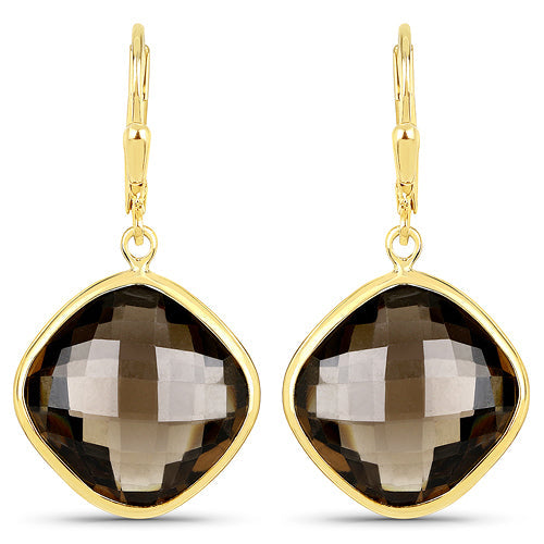 Bids.com 21.40 Carat Genuine Smoky Quartz .925 Sterling Silver Earrings Earrings