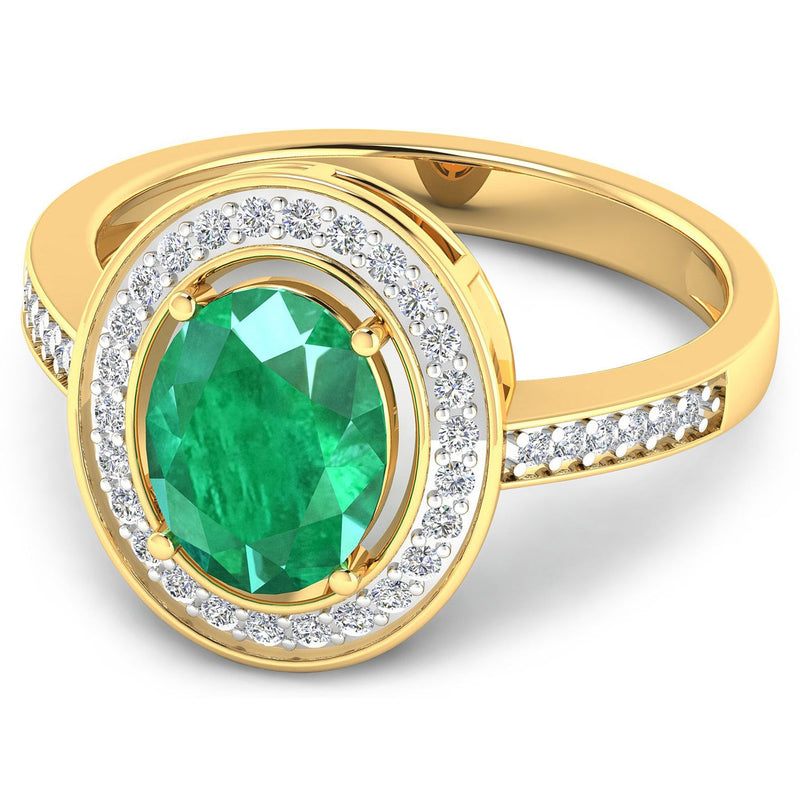 Bids.com 1.87 Carat Genuine Zambian Emerald and White Diamond 14K Yellow Gold Ring Rings