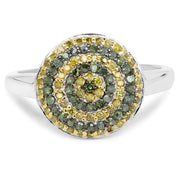 Bids.com 0.39 Carat Genuine Green Diamond and Yellow Diamond .925 Sterling Silver Ring Rings