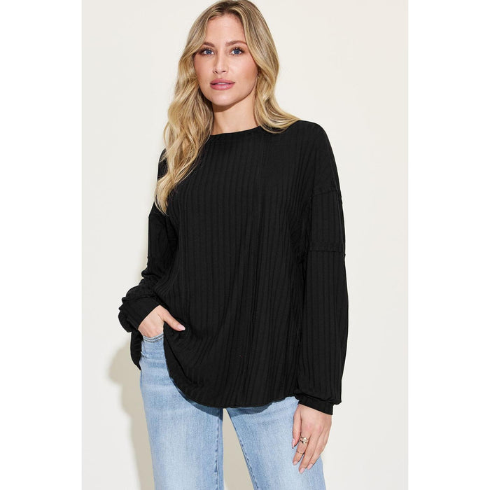 Basic Bae Ribbed Round Neck Long Sleeve T-Shirt