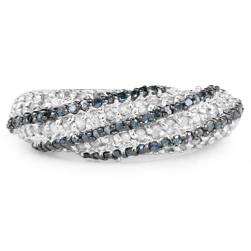 Bids.com 1.25 Carat Genuine Blue Diamond & White Diamond .925 Sterling Silver Ring Rings