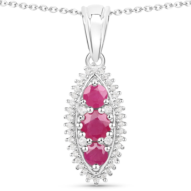 Bids.com 4.32 Carat Genuine Ruby and White Topaz .925 Sterling Silver 3 Piece Jewelry Set (Ring, Earrings, and Pendant w/ Chain) Jewelry Sets