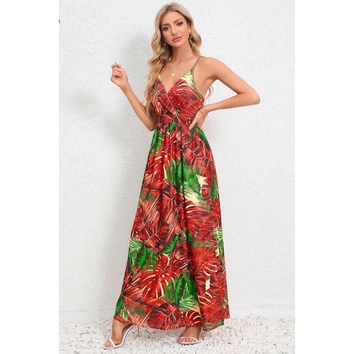 Printed Surplice Maxi Cami Dress